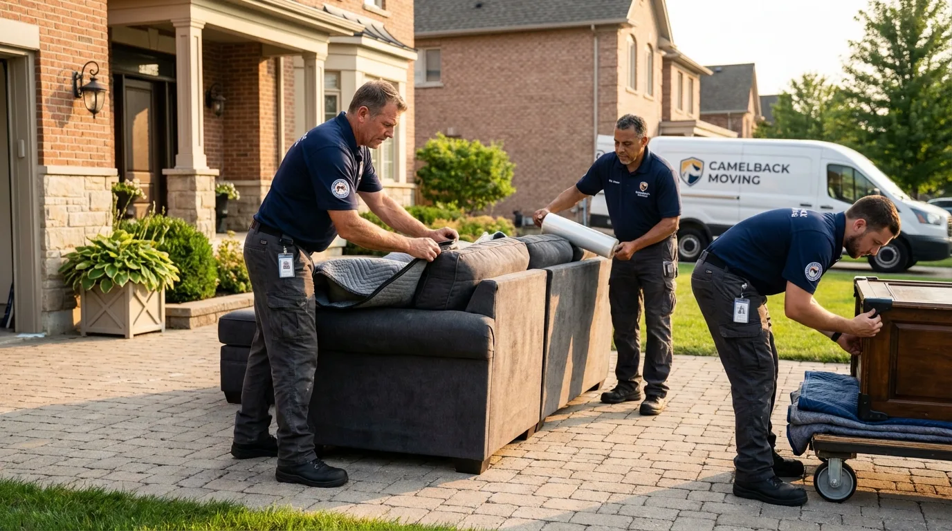 Large estate moving crew wrapping furniture in Harrison, ME